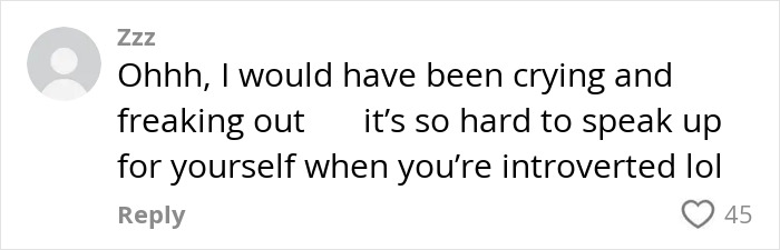 Comment expressing difficulty speaking up as an introverted person, related to influencer travel hack backfiring story.