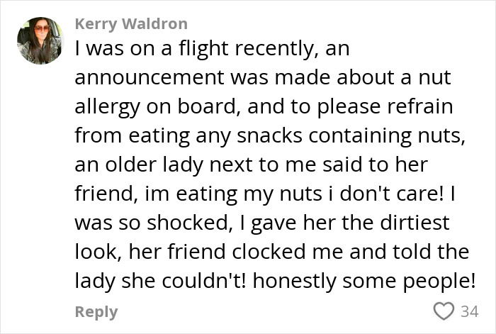 Passenger's allergy request announcement on a flight causing heated debate among passengers over nut snacks on board. Passenger's allergy request announcement on a flight causing heated debate among passengers over nut snacks on board.