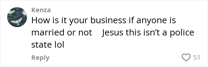 Comment from Kenza questioning others&rsquo; concern about marital status in a discussion on racial discrimination in the escort industry.