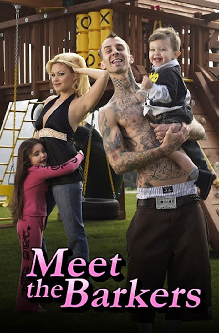 Family portrait of the Barkers in a playground, representing Alabama Barker&rsquo;s net worth backed by generations of fame.