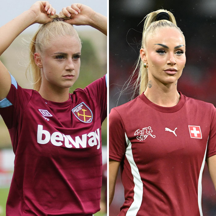 Side-by-side images of the world's prettiest footballer before and after her stunning transformation on the field.