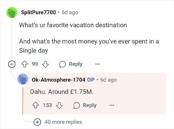 Screenshot of a conversation where wealthy heirs discuss spending £1.75M in a single day amid family pressure and privilege.