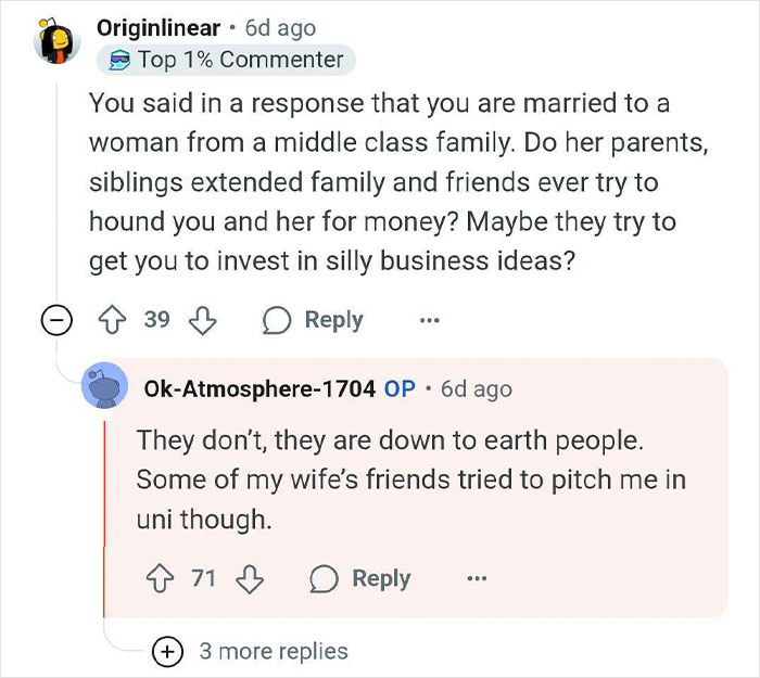 Reddit conversation highlighting wealthy heirs discussing family pressure and privilege in relationships and social circles.