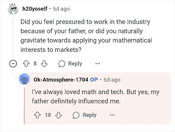 Screenshot of a conversation where wealthy heirs discuss family pressure and influence on career choices.