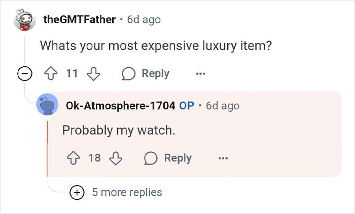 Reddit user discussing expensive luxury items, reflecting on wealth, privilege, and life pressure among wealthy heirs.