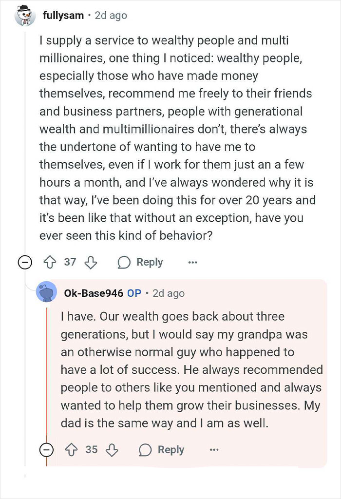 Screenshot of a social media discussion showing wealthy heirs talking about family pressure, privilege, and generational wealth behaviors.