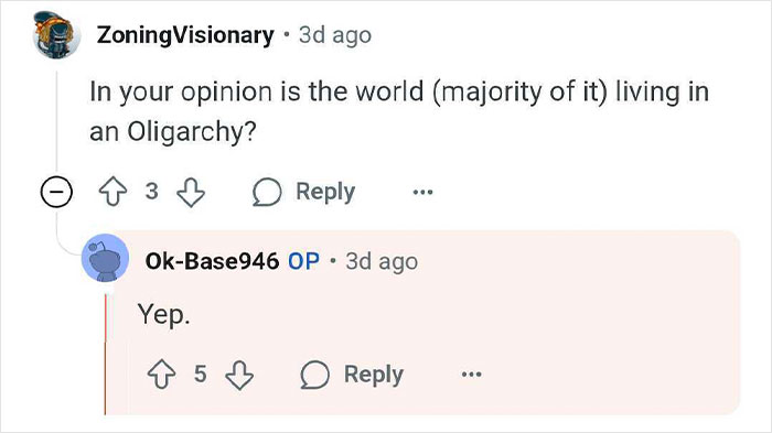 Screenshot of a social media comment discussing the concept of wealthy heirs and family privilege in an oligarchy.