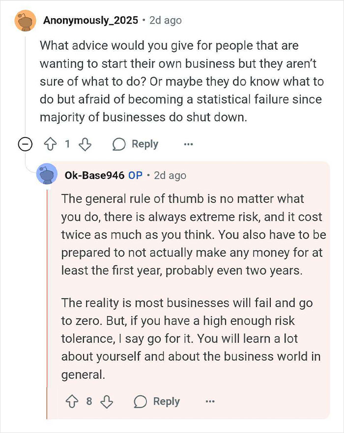 Reddit conversation screenshot discussing risk and challenges faced by wealthy heirs in business and life at the top.