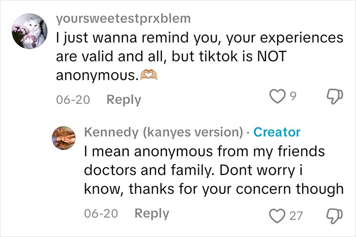 Comments on TikTok discussing feelings and anonymity in a sociopath answers people's questions video about emotions.