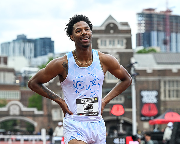 Viral sprinter Chris Robinson smiling on track after shorts mishap during race, now landing modeling offers. Viral sprinter Chris Robinson smiling on track after shorts mishap during race, now landing modeling offers.