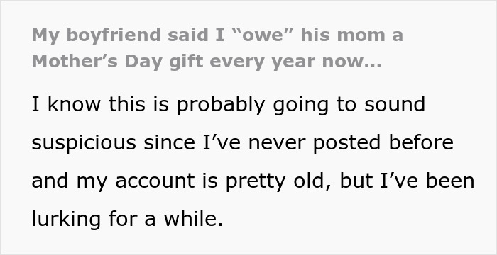 Text post about a man expecting his girlfriend to buy his mom a Mother's Day gift after 8 months of dating, she feels shocked. - 2