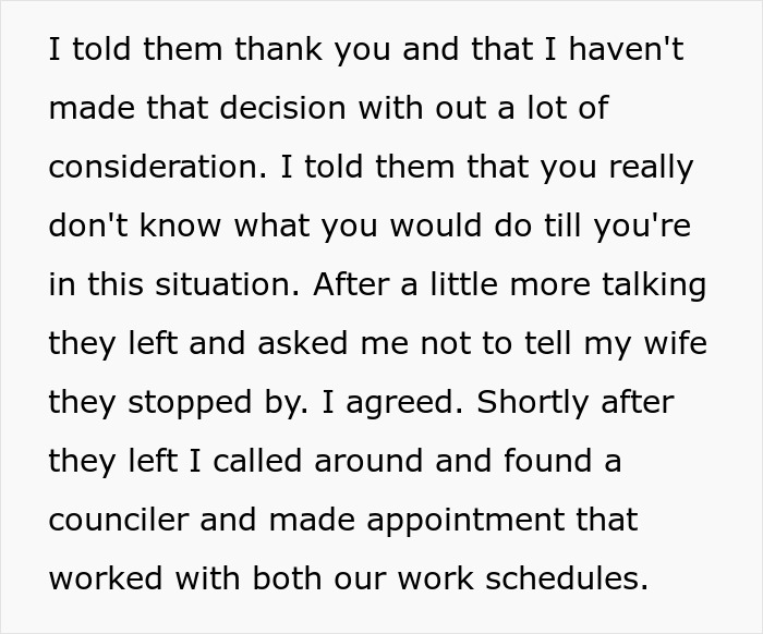 Text excerpt discussing a husband feeling sick after realizing who their son is named after, reflecting on difficult decisions. - 52