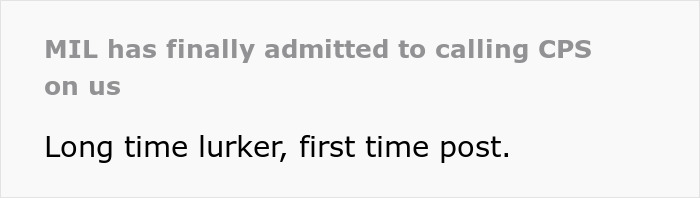 Text post about a mother-in-law admitting to falsely reporting a couple to CPS, related to custody dispute.