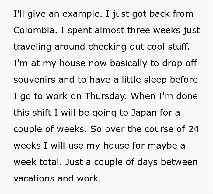 Man refusing to give home to sister and her family, emphasizing he is not a landlord and values his property rights.