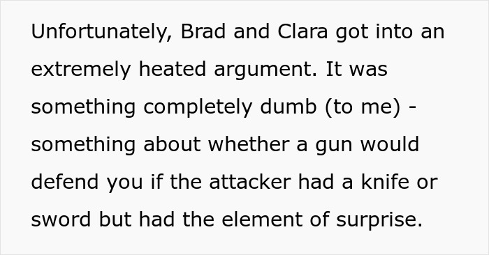 Text about a petty conflict between a woman and a guy, highlighting a heated argument involving a surprising element.