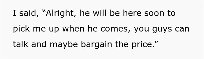 Text excerpt showing a conversation about arranging a pick-up and bargaining the price for a car service business. - 6