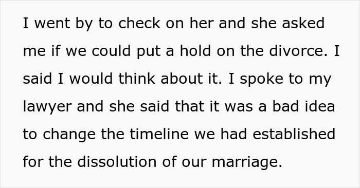 Text about wife asking to delay divorce after losing lover in crash, discussing timeline with lawyer for marriage dissolution. - 7