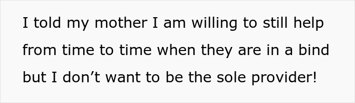 Text expressing frustration about being the sole provider for half-siblings and setting boundaries with mother.