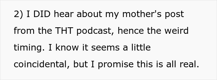 Text excerpt discussing hearing about a mother's post related to a manipulative mom daughter story drama. - 61