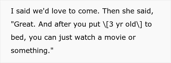 Text excerpt showing a conversation where a rich lady expects free babysitting after offering pizza, leading to a fit.