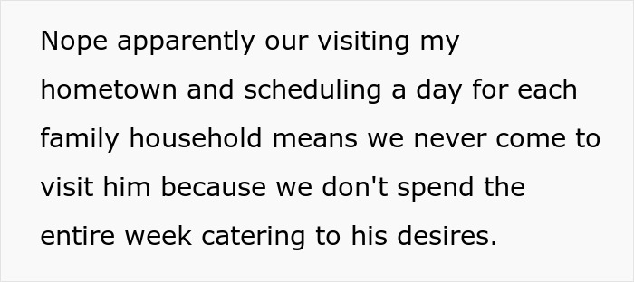 Text discussing woman&rsquo;s conflict with dad about visiting schedule and not sharing important news after last attempt.