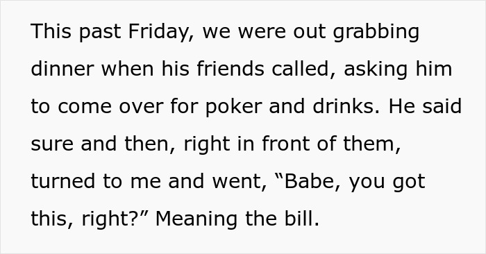 Couple at dinner with boyfriend asking about paying bill in front of friends, leading to tension over refusal to pay. - 3