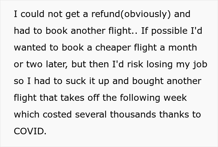 Text excerpt about missing a flight and booking another one due to babysitting niece and related costs during COVID situation. - 4
