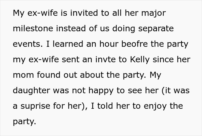 Alt text: Text discussing mom inviting an unwanted guest to daughter's party and daughter's reaction to the surprise invite. Alt text: Text discussing mom inviting an unwanted guest to daughter's party and daughter's reaction to the surprise invite.