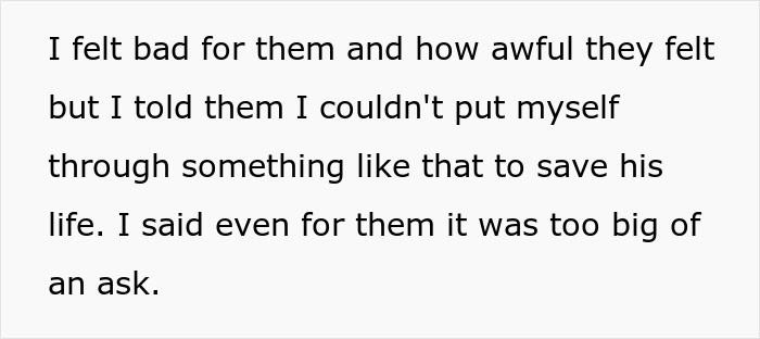 Text excerpt showing a man refusing to donate an organ to his father who made his childhood difficult.