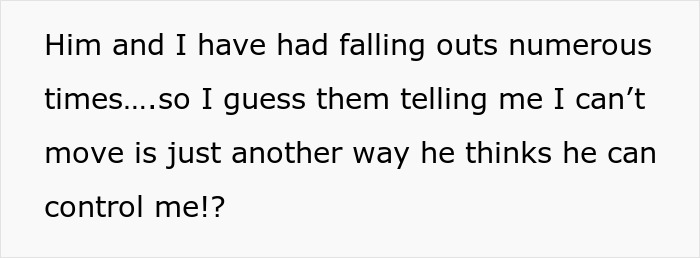 Text excerpt discussing conflicts and control issues about responsibility for half-siblings and moving out at 20 years old.