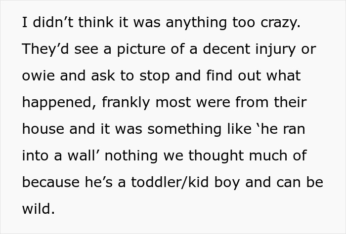 Text excerpt discussing a toddler&rsquo;s minor injury and misunderstandings leading to co-parenting conflicts involving CPS.