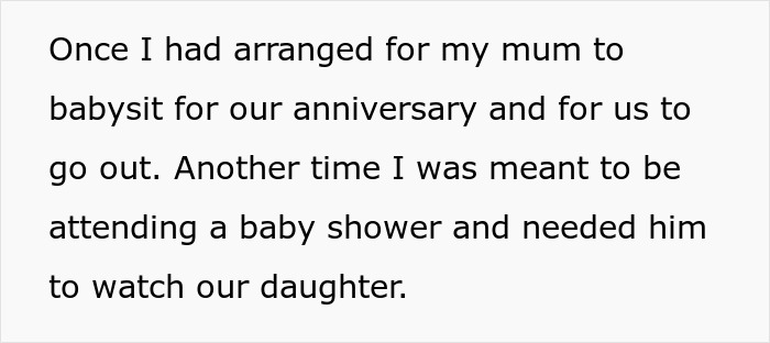 Text describing a man canceling his girlfriend’s plans to go on a cycle trip instead of watching his daughter. Text describing a man canceling his girlfriend’s plans to go on a cycle trip instead of watching his daughter.