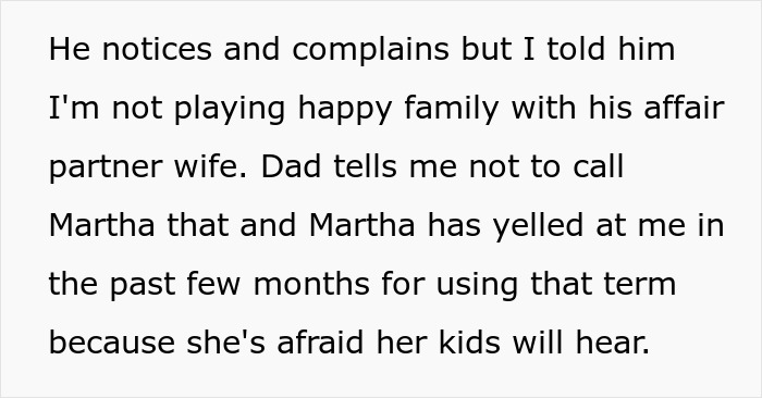 Text excerpt discussing a dad wanting his daughter to accept stepmom but facing blame for his kids' rejection. - 6
