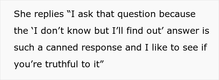 Text excerpt showing a recruiter explaining why she asks a question to judge work ethics for truthfulness. - 4