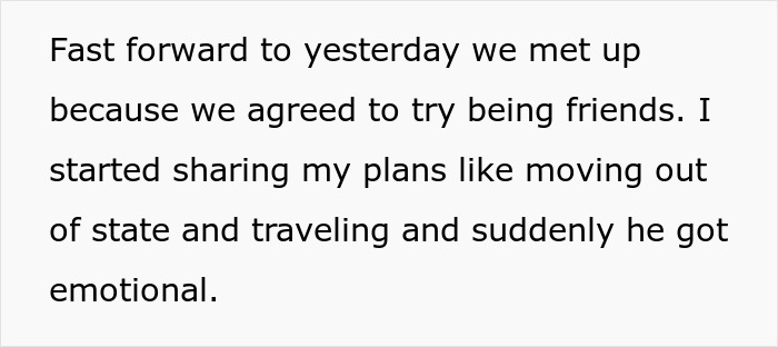 Text about trying to be friends after a breakup with boyfriend who blocks contact and expects a fight.