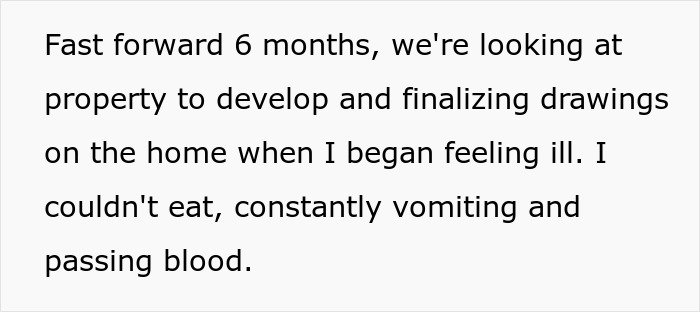 Text describing feeling ill with symptoms including vomiting and passing blood, related to fiancee leaving after cancer diagnosis partner. - 8