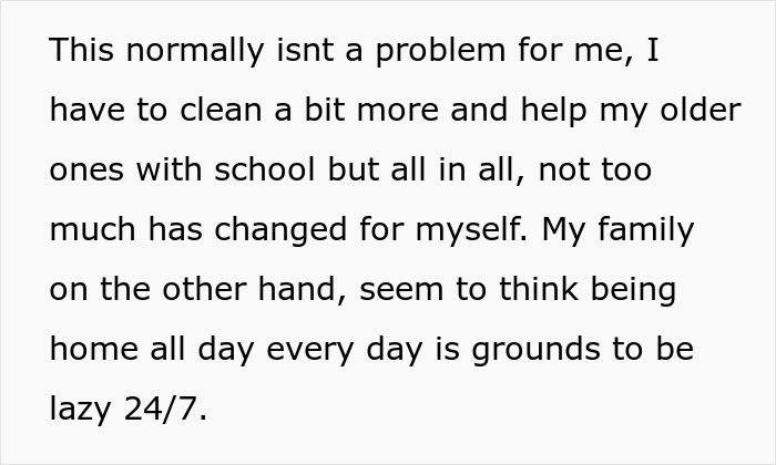Text excerpt about mother letting family live in filth as a lesson, describing daily cleaning and family behaviors at home.