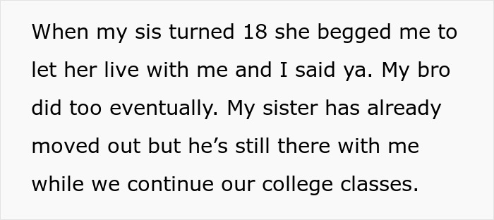 Text about a 22-year-old tired of babysitting siblings who moves far to avoid parents' demands while attending college. - 11