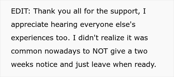 Text excerpt showing an employee discussing leaving a company after a wage decrease without giving two weeks notice. - 11
