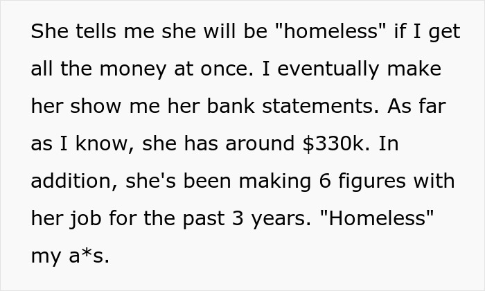 Text showing a conversation about a mom gaslighting her daughter after embezzling inheritance money.