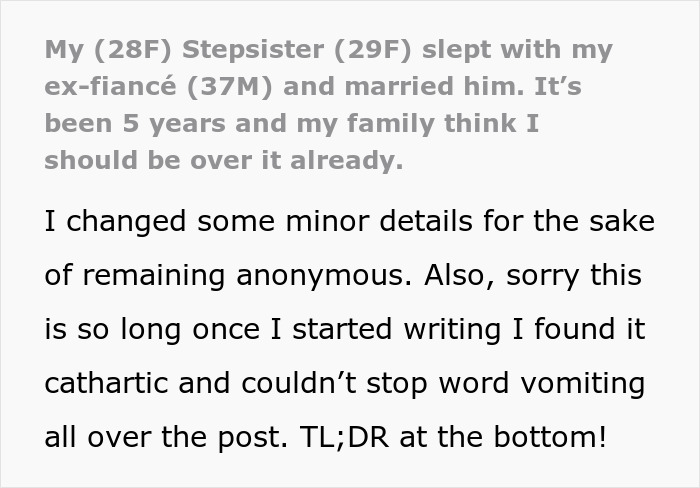 Text excerpt about a woman refusing to forgive her stepsister for stealing her fiancé and facing pressure from a toxic family. - 2