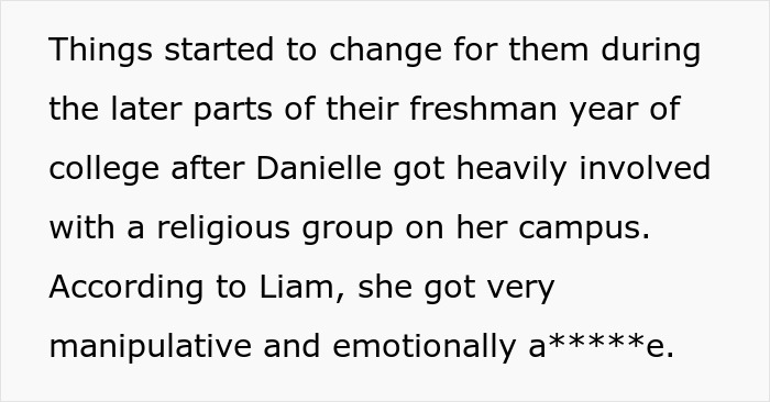 Text excerpt discussing emotional manipulation during a college relationship, related to hubby's emotional reunion red flags.