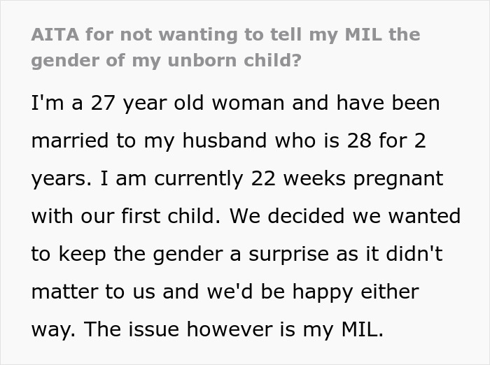 Pregnant woman explains choosing to keep unborn child's gender a surprise amid traditional parents' pressure and son’s backlash. - 2