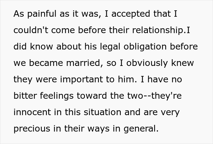 Text expressing a wife&rsquo;s feelings about her husband&rsquo;s legal obligation to care for his disabled siblings and its impact on their marriage.