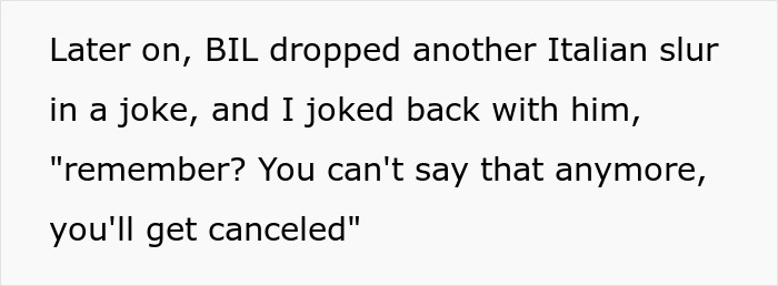 Text excerpt discussing an inlaw dropping an offensive joke, highlighting conflict and genetic heritage information issues. - 13