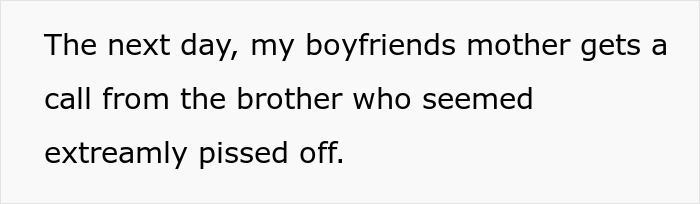 Text excerpt describing a tense call between a boyfriend&rsquo;s mother and his angry brother over relationship insecurities.