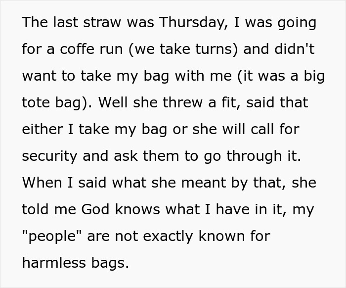 Text excerpt showing a coworker&rsquo;s blatantly Islamophobic act after realizing another is Muslim at work.