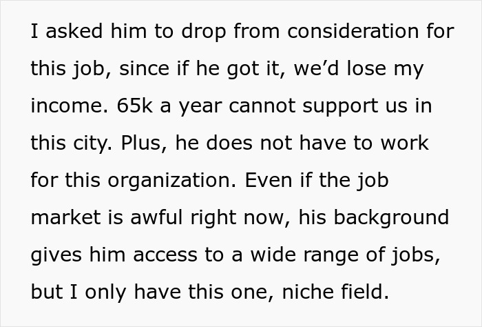 Text discussing asking husband to turn down dream job due to financial concerns and job market challenges. - 11