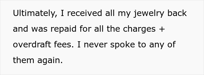 Text excerpt about a pregnant woman getting revenge after a friend’s guest steals jewelry and repays charges. - 49