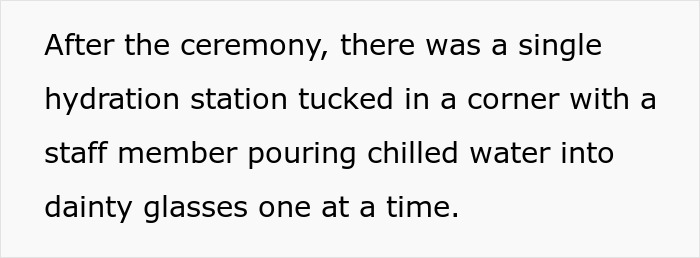 Hydration station with staff pouring chilled water into glasses after a wedding where water bottles were banned. Hydration station with staff pouring chilled water into glasses after a wedding where water bottles were banned.